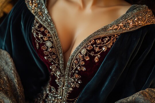 royal clothing featuring elegant velvet dresses with jewel embellishments