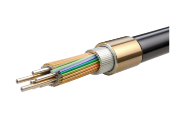 High-speed fiber optic cable detail showing multiple strands and protective sheathing
