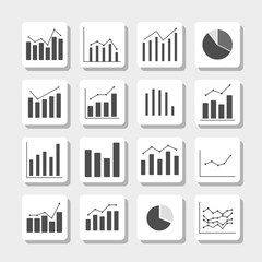 Business Chart and Graph Icons Set – Data Analytics and Statistics Symbols
