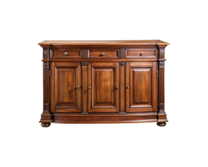 Detailed antique wood credenza with ornate carvings and ample storage space