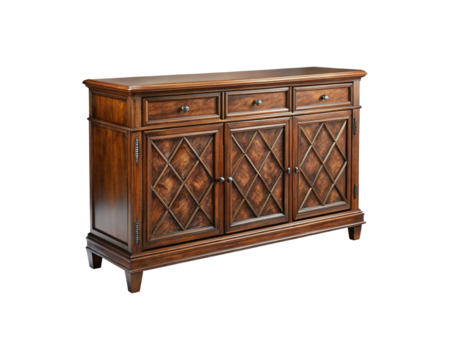 Exquisite detailed wooden credenza sideboard with elegant crosshatch door design and drawers
