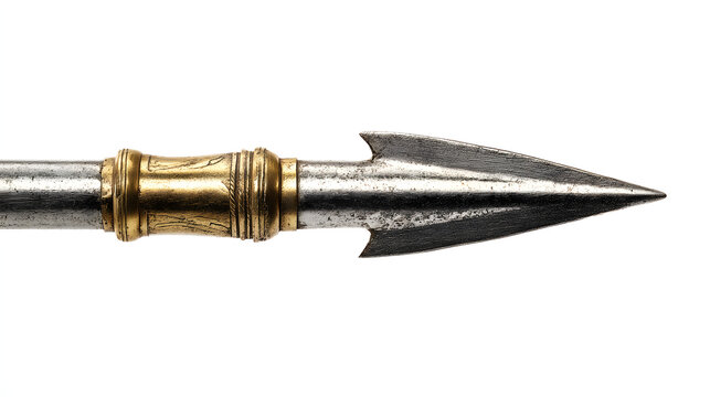 Close up of an ancient spear head isolated on white background