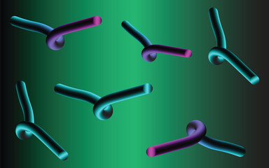 neon twisted 3d tubes on gradient background, glowing abstract 3d shapes with green and purple lighting, futuristic colorful 3d curved lines digital art