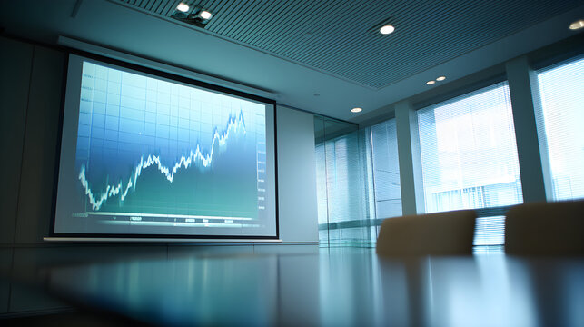 Projecting financial stock market data on a meeting room screen - Powered by Adobe