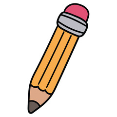 Hand-drawn cartoon yellow pencil with eraser on a white background.