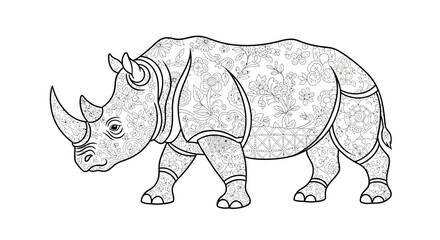Obraz premium Detailed floral pattern illustration of a rhino creating a captivating design artwork