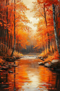 landscaoe painting,autumn forest