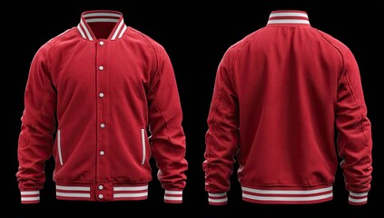 Red bomber jacket, front and back views