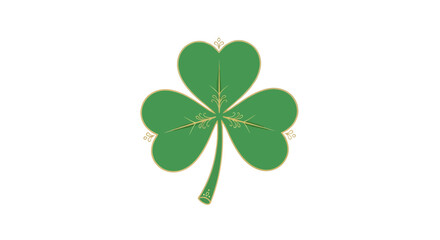 Elegant shamrock with golden details isolated on white for Saint Patrick's Day designs