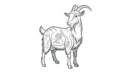 Obraz premium Illustrative outline of a goat adorned with floral designs offering a tranquil and serene
