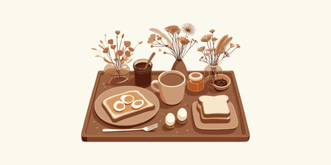 A Tray of Simple Morning Delights Toast, Eggs, and Flowers