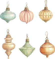 watercolor Christmas balls, pastel ornaments, Christmas decoration, holiday illustration, watercolor art, festive design, pastel colors, soft tones, winter decor, Christmas clipart, hand painted ornam