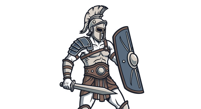 Illustrative depiction of a fearless gladiator poised for battle wearing traditional armor