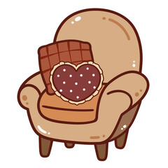 Cozy sofa with blanket and heart pillow illustration