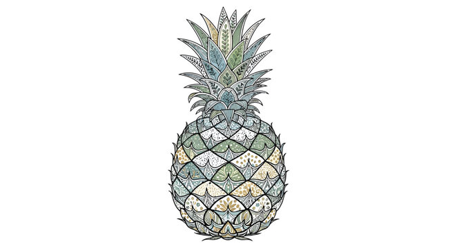 Intricate pineapple illustration with detailed patterns evoking tropical artistry and design