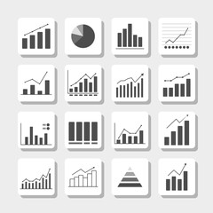 Business Graph and Chart Icons Set – Data Analytics and Statistics Elements for Infographic Design
