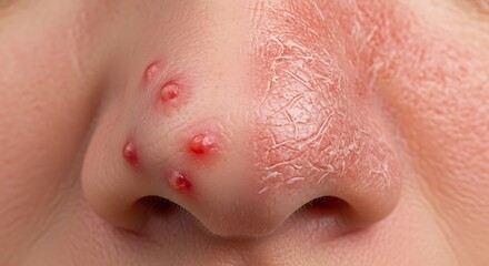 Fototapeta premium Skin Condition on Nose - Rosacea and Acne Vulgaris.