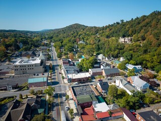 Stunning Aerial View of Berkeley Springs in West Virginia on a Summer Morning