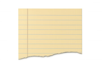 Fototapeta premium Ripped yellow lined paper note with torn edge, creative design element for message or background, transparent background