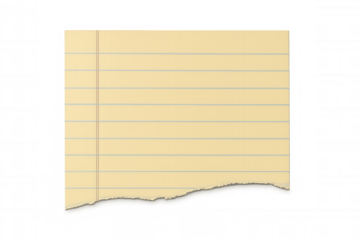 Ripped yellow lined paper note with torn edge, creative design element for message or background, transparent background