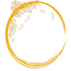 Golden Circular Frame with Leaves Decoration on White Background
