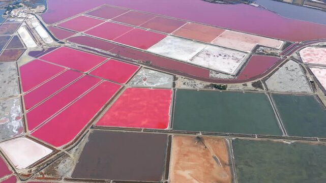 Aerial view of Pink lake salt production