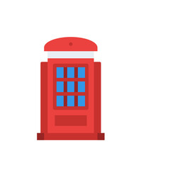 Obraz premium Red Pixelated British Telephone Booth With Blue Windows Isolated On White Background Representing City Life Outline