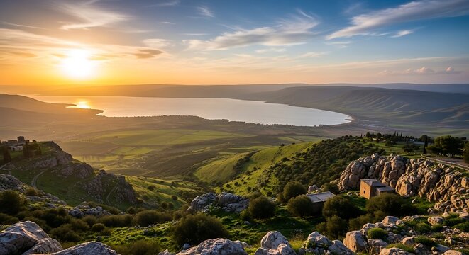 Sea of Galilee at Sunset - A Breathtaking Landscape View.