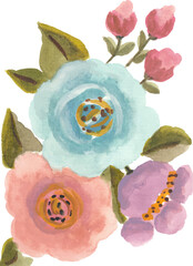 Soft Pastel hand drawn Watercolor Floral Arrangement