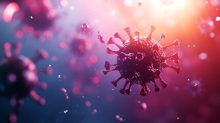 Detailed Rendering of Coronavirus Cells with Pink and Purple Hues and Bright Lighting