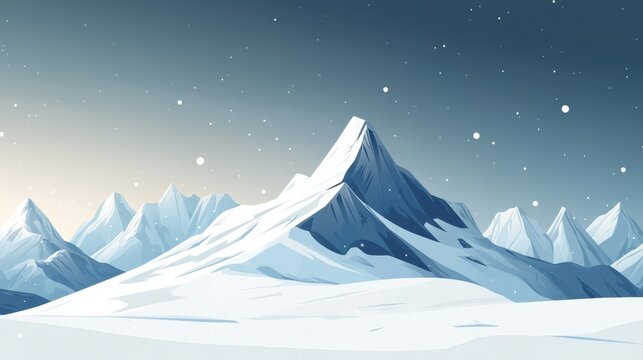 Fototapeta Simple snowy mountain scene with a minimalist design and cool tones