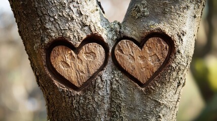 Two hearts carved into a tree symbolizing everlasting love