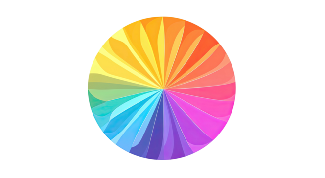 Sliced, vibrant color wheel with spectrum gradations