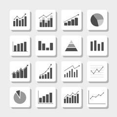 Business Data Analytics Icon Set – Flat Infographic Graph and Chart Symbols