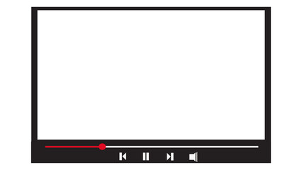 Minimal Video Player Interface Template with Red Progress Bar and Basic Controls on Transparent Background for Digital Mockup