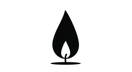Fototapeta premium Simple black silhouette of a candle flame on a white background, representing warmth and light.