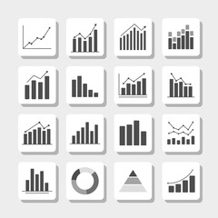Data Analytics and Business Graph Icons Set – Flat Infographic Chart and Statistics Symbols