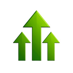 Three green, upward arrows of different sizes, emerging from the bottom against a black backdrop