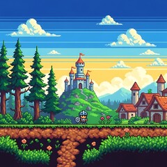 Pixel Art Kingdom Adventure - A Heros Journey to the Castle.