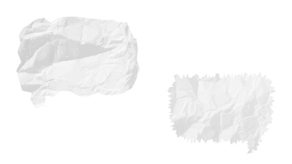 Set of Two Crumpled Paper Speech Bubbles Isolated on a Transparent Background for Communication and Text Overlay
