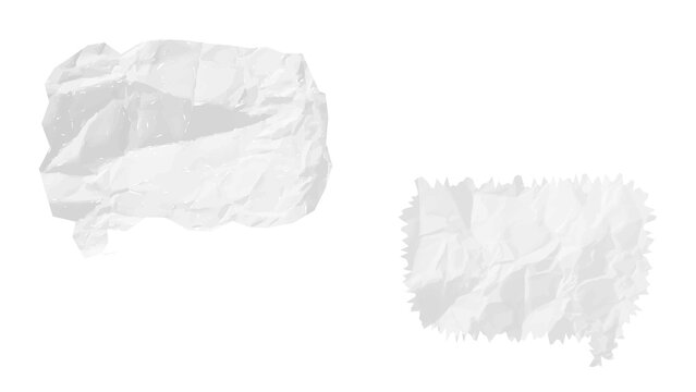Set of Two Crumpled Paper Speech Bubbles Isolated on a Transparent Background for Communication and Text Overlay