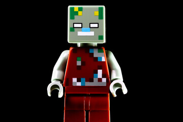 Naklejka premium LEGO Minecraft Drowned on a black background