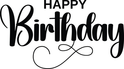 Happy Birthday script text with flourish on white background Keywords: happy birthday