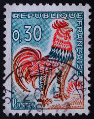 FRANCE-CIRCA 1965.A stamp printed in FRANCE showing image of a Gallic Cock, circa 1965.Philately. Postage stamps from different countries and times. A collection of world stamps.