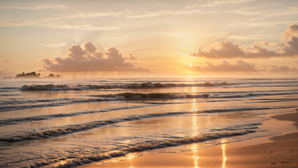 Golden sunrise over calm ocean waves