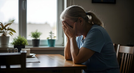 Senior Woman Dealing with Grief Sadness and Depression Suffering in Isolation With Mental Health Issues During Difficult Time In Life Experiencing Loneliness and Worry