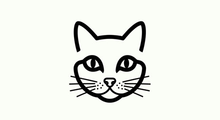Simple black and white line art illustration of a cats face.