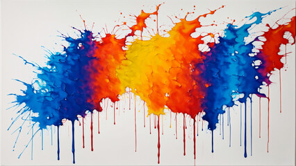Abstract painting with blue orange and yellow splashes