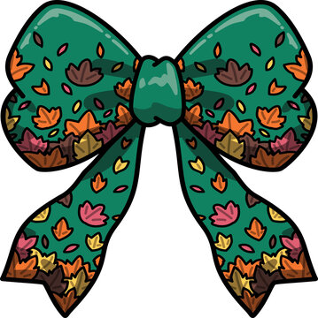 Groovy Autumn Leaves Green Bow Illustration