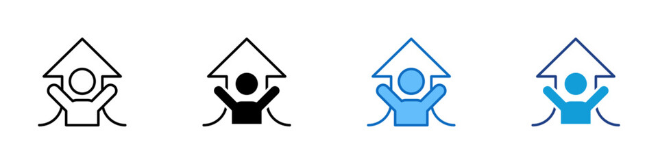 Personal Growth Multiple Style Icon Design Vector - person raising their hand in front of an upward arrow, symbolizing achievement, motivation, and personal development
